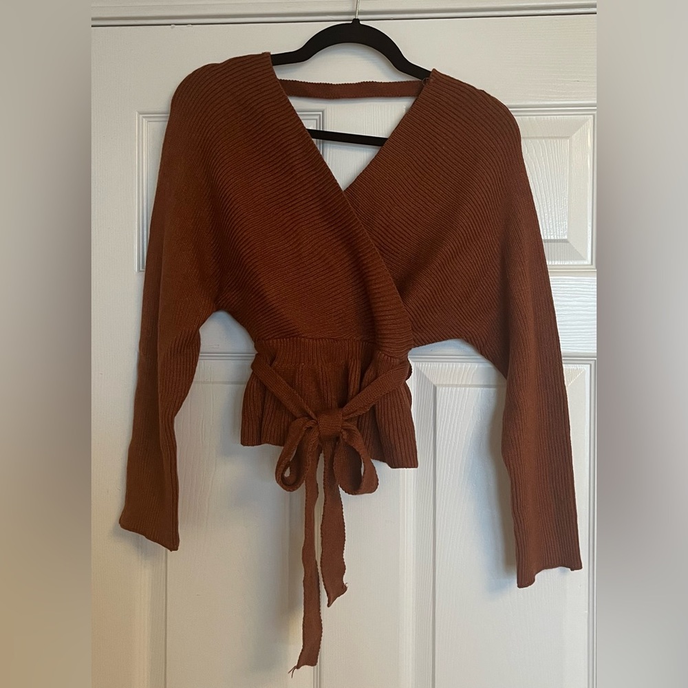 NWOT Pink Lily Peplum Sweater with Tie